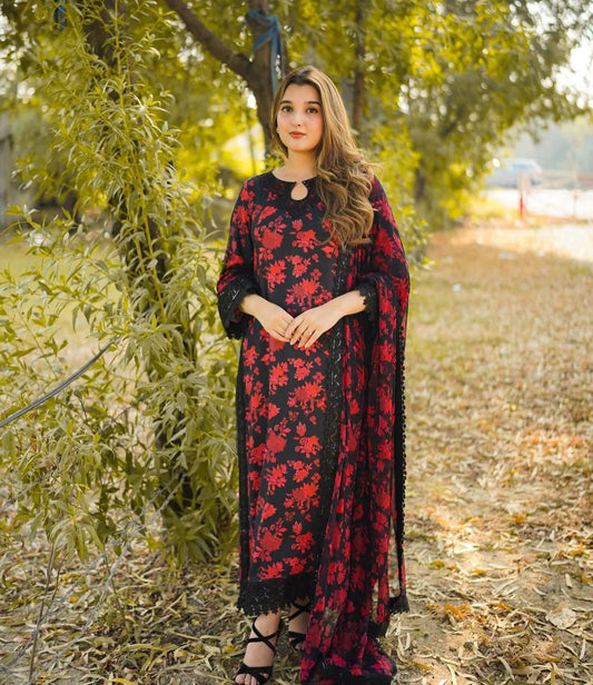Aneelas-Printed Lawn Unstitched 3pc With Embroidered Patch DV-207