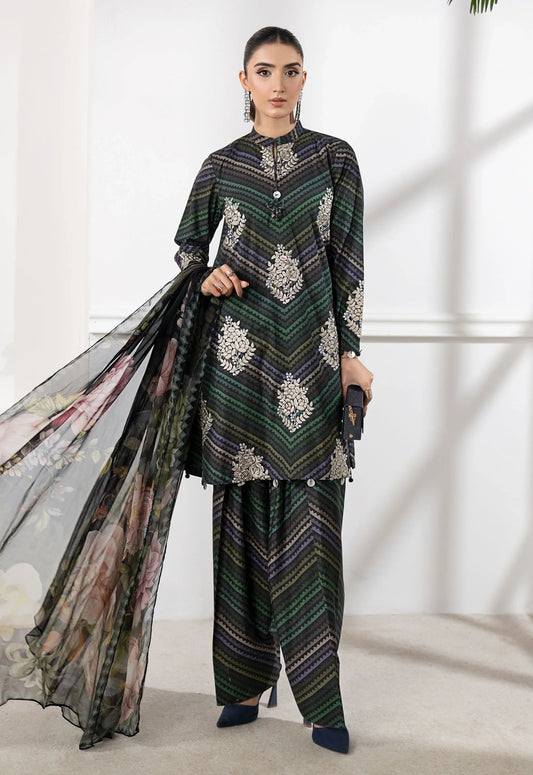 Baroque-Printed Lawn Unstitched 3pc With Embroidered Patch DV-209